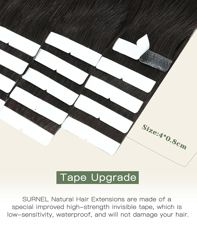 SURNEL Injection Tape in Hair Extensions Human Hair Darkest Brown Invisible Tape in Extensions 16inch 20 Pcs 35g(#2,16)