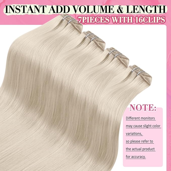 YoungSee Clip in Hair Extensions Real Human Hair Blonde Hair Extensions Clip ins Platinum Blonde Full Head Real Human Hair Extension Clip ins for Women 7Pcs 120G 16Inch