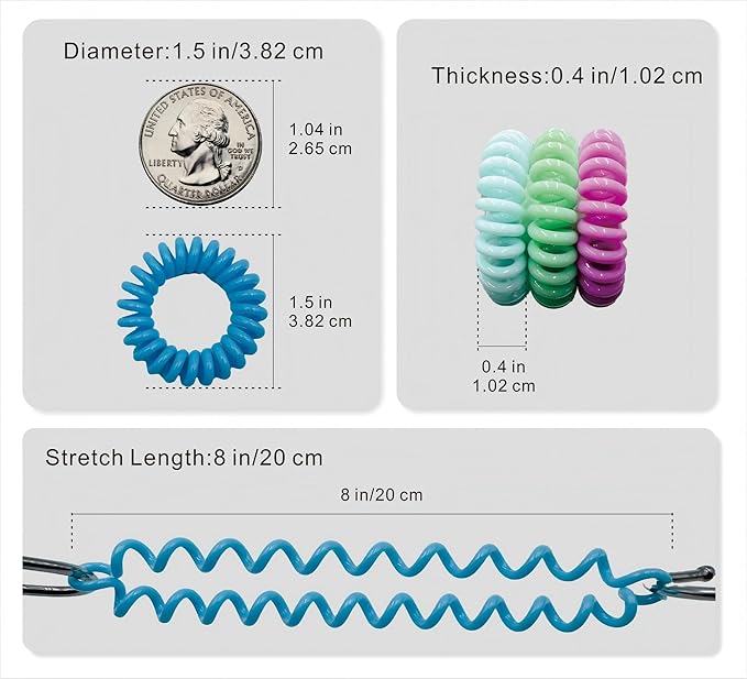 Spiral Hair Ties, 60-Pc Elegant Hair Scrunchies Elastic Hair Ties for Women's Hair Comfortable, Non-Slip, No Damage Perfect for Various Occasions/Styles, Ideal Gift for Girls, Kids