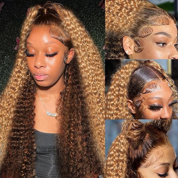 360 Honey Blonde Water Wave Wig Human Hair 4/27 Highlight Curly Wig Pre Plucked Ombre Lace Front Wig Human Hair Drawstring Wig Human Hair Drawstring Wig Human Hair Deep Wave Lace Front Wig 20 Inch
