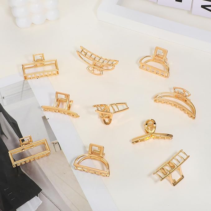10Pcs Small Gold Hair Clips, Medium Metal Hair Claw Clips for Women Thick Thin Hair, Strong Hold Non-Slip Hair Catch Barrettes Jaw Clamp for Long Hair Metal Hair Accessories