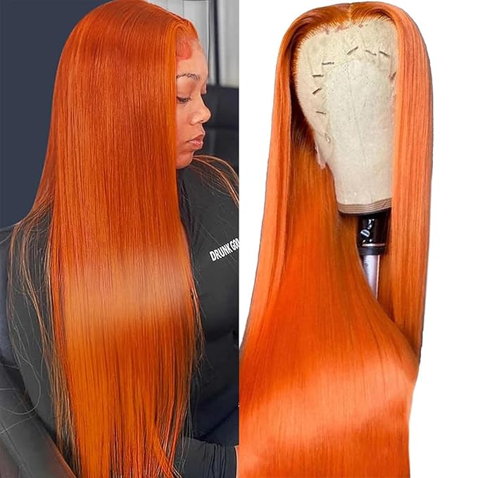 Ginger Orange Lace Front Wigs Human Hair 13x4 HD Transparent Straight Ginger Wig Human Hair Glueless Wigs Pre Plucked With Baby Hair 350 Colored 180% Density Ginger Wig 22 inch