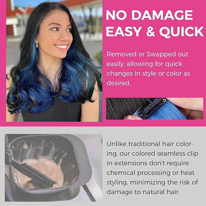 Lashey Seamless Clip in Hair Extensions Human Hair 58g 4pcs Blue Clip in Hair Extensions Real Human Hair with Invisi Edge 24 Inch Long Straight