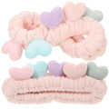 2pcs Heart Design Fuzzy Spa Hairbands for Women Elastic Stretch Makeup Head Wraps Skin-friendly Soft Comfortable Fit for Face Washing and Skincare Routine