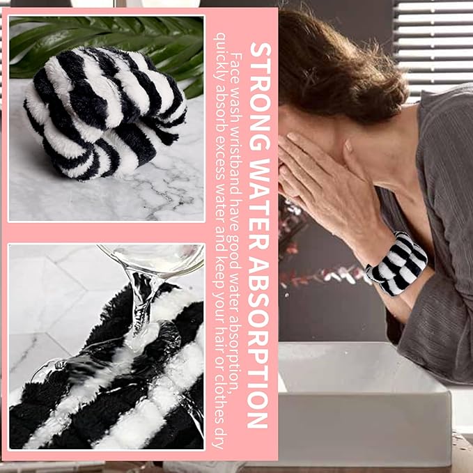 WSYUB Makeup Headband, Spa Headband and Wristband Set, Headbands for Washing Face, Black and White Headbands for Women Girls