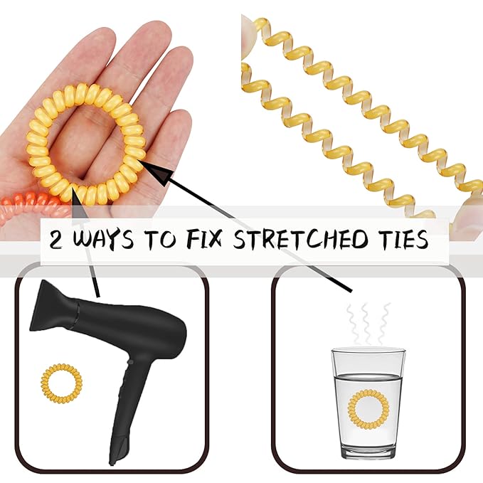 DeD 26 Pcs Spiral Hair Ties,No Crease Ponytail Holders,3 Styles Coil Hair Ties,Slim Laser Colors Spiral Bracelets,Phone Cord Fluorescent Elastic Hair Coils Hair Accessories for Women Girls