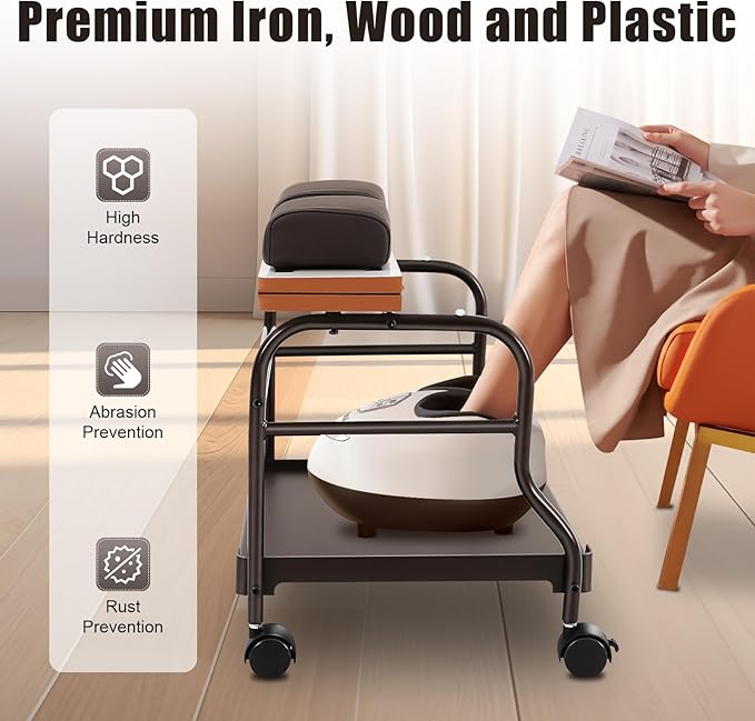 Beauty Salon Nail or Foot Bath Spa, 2Tier Portable Esthetician Trolley Cart Pedicure Manicure Funiture Massage Table Salon Supplies with 4 Wheels for Foot Rest, Hair Salons, Home (Coffee)
