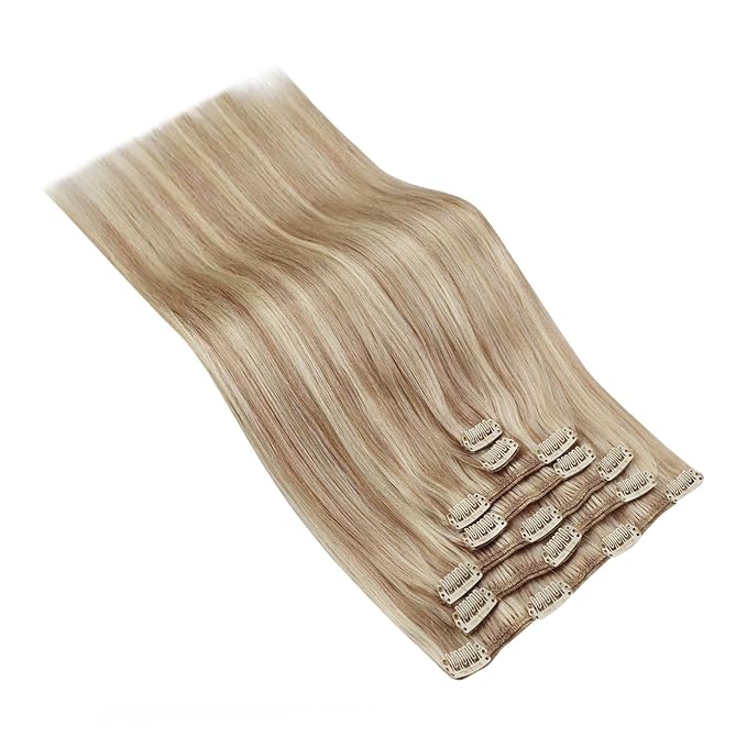 Ve Sunny Blonde Clip in Hair Extensions 22inch Human Hair Clip in Extensions Straight Real Hair Extensions Clip in Human Hair Daily Use