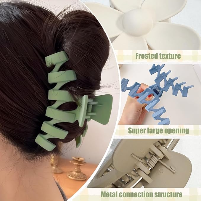 12 Pcs Claw Clips, Multi-Shapes Hair Clips for Women Girls, Non-Slip Large Jaw Claw Clips for Thick Thin Curly Hair Accessories (Light Pink)