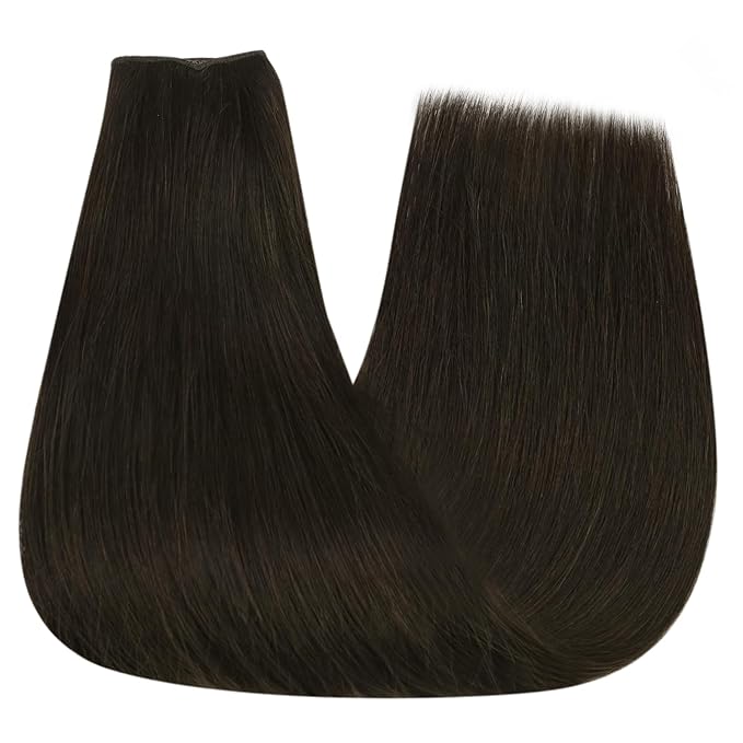 YoungSee Wire Hair Extensions Dark Brown Invisible Wire Hair Extensions Real Human Hair Darkest Brown Headband Hair Extension Human Hair Short Straight Hair 12In 70G
