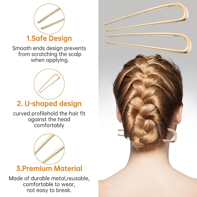 Multi-Use Non-Slip French Hair Pin for Women - Elegant Metal Hair Fork for Updos, Buns & Braids, Secure & Comfortable All Day,1pc (Black)