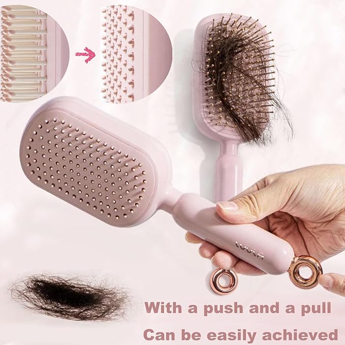 Retractable Cushion Massage Comb for Wet & Dry Hair, Anti-Static Self Cleaning Hair Brush for All Hair Types, Soft Bristles, Easy Eliminates Knots, Detangling Hairbrush for Women Men (3 Mix)