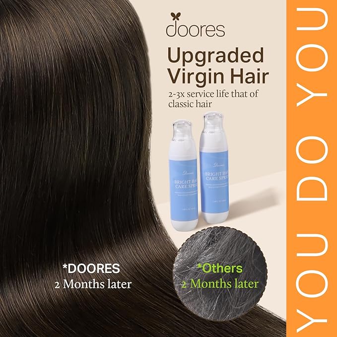 DOORES Hair Extensions Human Hair Seamless Clip in, Dark Brown 20 Inch 7pcs 150g, Straight Remy Extensions Thin Weft Thick Natural Weft