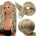 Full Shine Tape in Hair Extensions 20 Inch Human Hair Tape in Extensions Remy Hair Color 16/22 Golden Blonde Highlighted Light Blonde Hair Extensions Real Human Hair 50G 20Pcs Seamless Skin Weft Hair