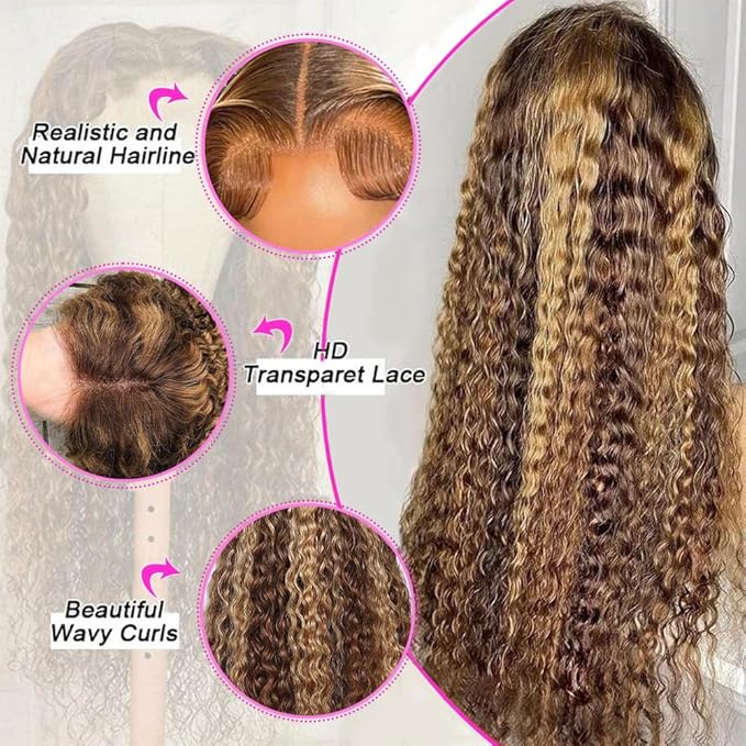 abbildung 30inch Highlight Ombre Lace Front Wig Human Hair 13x6 HD Honey Blonde 4/27 Deep Wave Lace Frontal Wigs Glueless Wigs Human Hair