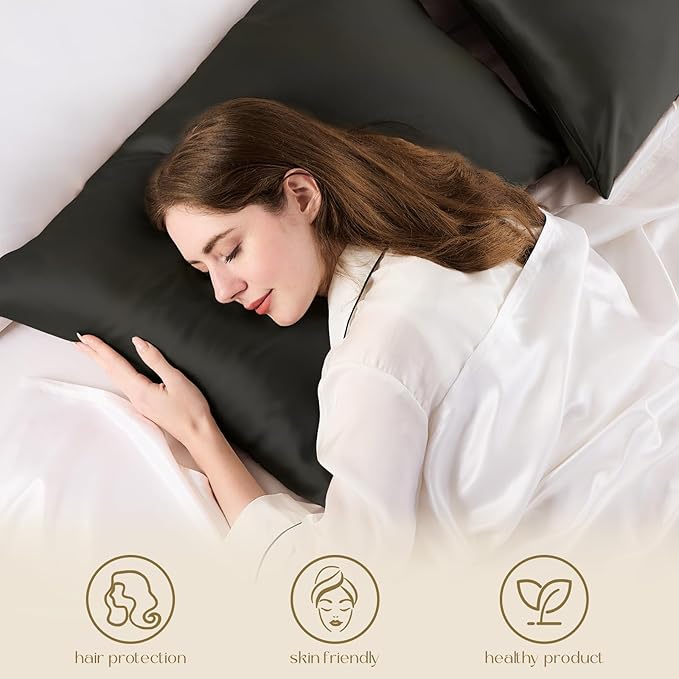 ZIMASILK 100% Pure Mulberry Silk Pillowcase 2 Pack, Soft and Smooth,Both Sides Premium Grade 6A Silk,600 Thread Count,with Hidden Zipper (Queen 20''x30'',Black)
