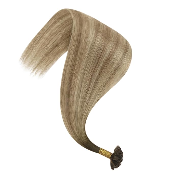 YoungSee U Tip Hair Extensions Balayage Keratin Tip Hair Extensions Balayage 24 Inch Long Utip Hair Extension Dark Brown Ombre Brown with Blonde U-Tips Hair Extension Real Human Hair 50s/50g