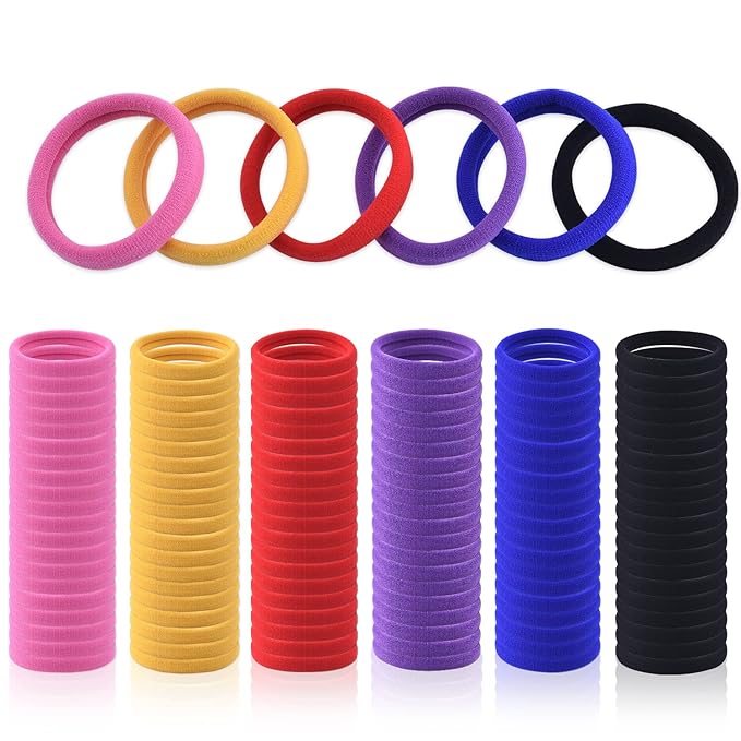120PCS Multicolour Hair Ties for Women Girl,Black Elastics Hair Ties No Damage Ponytail Holder for Thick/Thin Hair Accessories,Soft Cotton Cloth Seamless Hair Bands