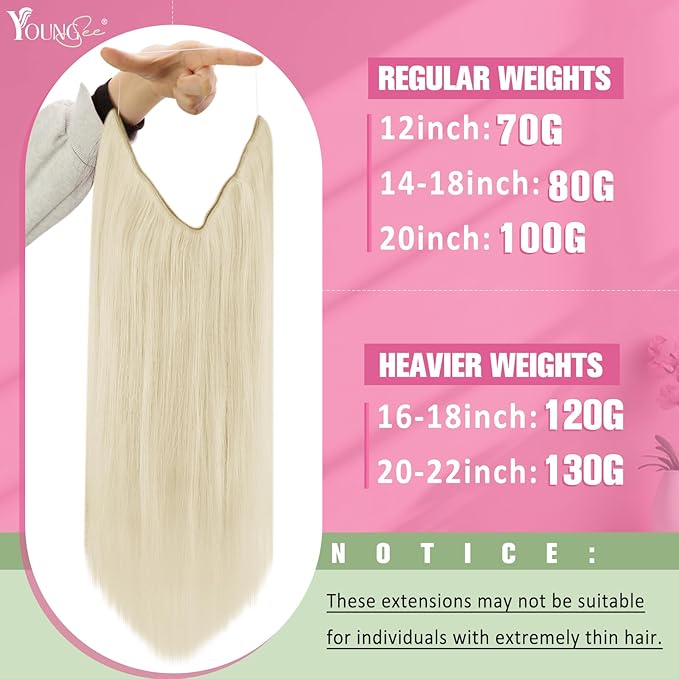 YoungSee 120G Wire Hair Extensions Human Hair Blonde Wire Human Hair Extensions Platinum Blonde Lace One Piece Hair Extensions for Women 18 Inch