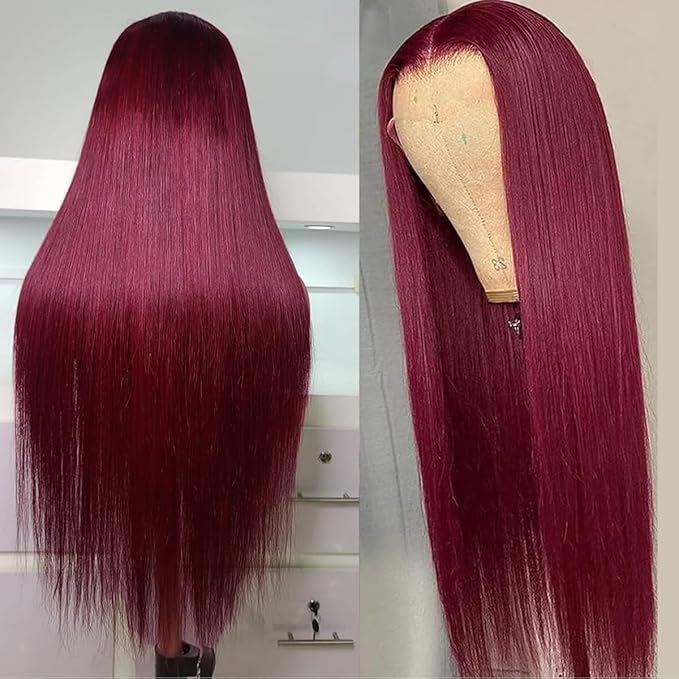200 Density Burgundy Straight Lace Front Wigs Human Hair 99J 13x6 HD Lace Frontal Red Wigs Pre Plucked With Baby Hair