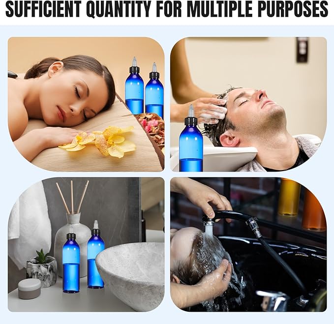 Barydat 12 Pcs Applicator Bottles for Hair, Squeeze Hair Oil Applicator Bottle Refillable Empty Plastic Bottles, Twist on Top Cap with Open Close Nozzle and 2 Funnels(8 oz,Blue)