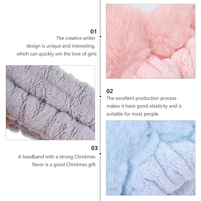 3Pcs Coral Fleece Headbands for Women Facial Makeup Washing Spa Hairbands Adorable Elastic Stretchy Head Wraps for Yoga Running Skincare Random Color