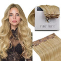 RUNATURE Blonde Clip in Hair Extensions, Real Hair Extensions Clip Ins, Remy Human Hair Clip in Extensions 18 Inch, Full Head Tangle Free Hair, 50g 3pcs #16P24 Golden Blonde Highlights