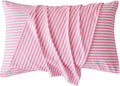 JELLYMONI 100% Natural Cotton Striped King Pillowcases Set, 2 Pack Pink Striped Pattern Printed Pillow Covers with Envelope Closure(Pillows are not Included)