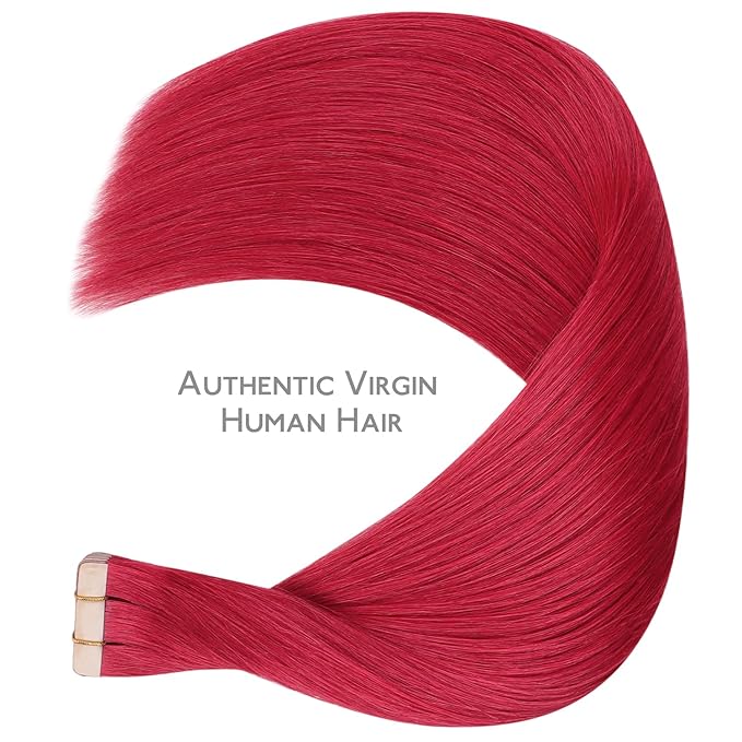 WENNALIFE Tape in Hair Extensions Human Hair, 20pcs 50g 18 inch Red Remy Hair Extensions Straight Human Hair Tape in Extensions Tape Ins Straight Extensiones De Cabello Humano Skin Weft