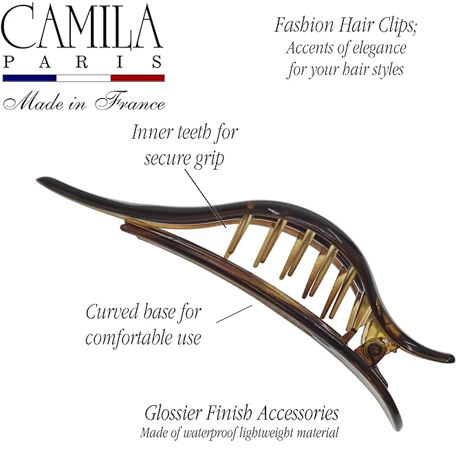Camila Paris CP2372 2PK French Hair Clips, Large Slide Hair Clips for Volume Hair, Strong Hold No Slip Grip, Girls Hair Claw Clips for Women, Durable Styling Girls Hair Accessories, Made In France