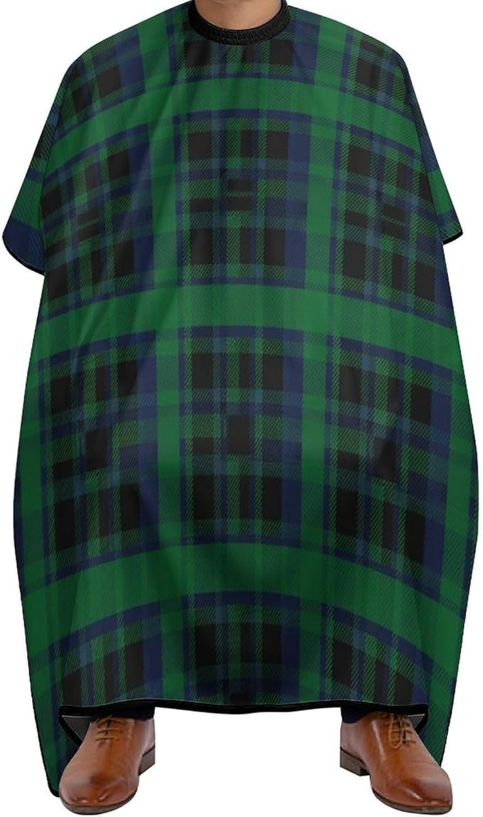 Full Coverage Professional Salon Cutting Barber Hairdressing Cape, Dyeing Salon Apron Green Scottish Tartan Plaid Check Hair Cutting Cloak for Hair Cutting Styling