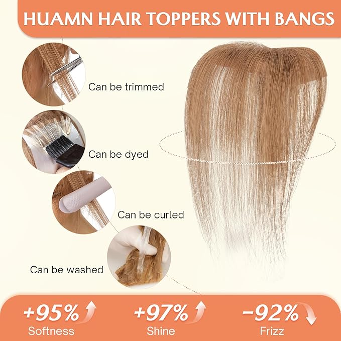 Benehair Clip in Bangs 100% Real Human Hair Extensions 360° Cover Clip on 3D Wispy Bangs for Women Topper Hairpieces for Women Light Brown