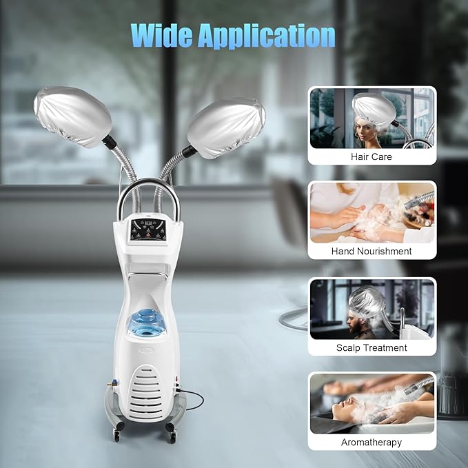 7 in 1 Professional Salon Hair Steamer Dryer 110V Stand Hair Dryer Hooded Treatment Perming Machine with Rolling Base, Floor Hooded Treatment Perming Machine