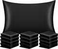 NTBAY 12 Pack Satin Queen Pillowcases for Hair and Skin, Luxurious and Silky Pillow Cases with Envelope Closure, 20 x 30 Inches, Black