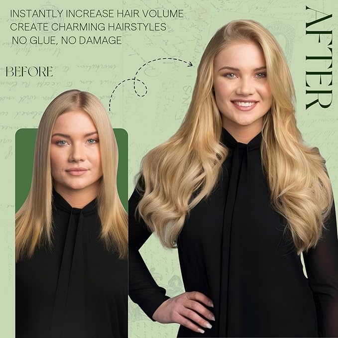 RUNATURE Clip in Hair Extensions Real Human Hair 24 inch, Long Straight Hair, Remy Human Hair Clip in Extensions, Easy Install Hair Extensions 135g 7pcs #16P24 Golden Blonde Highlights
