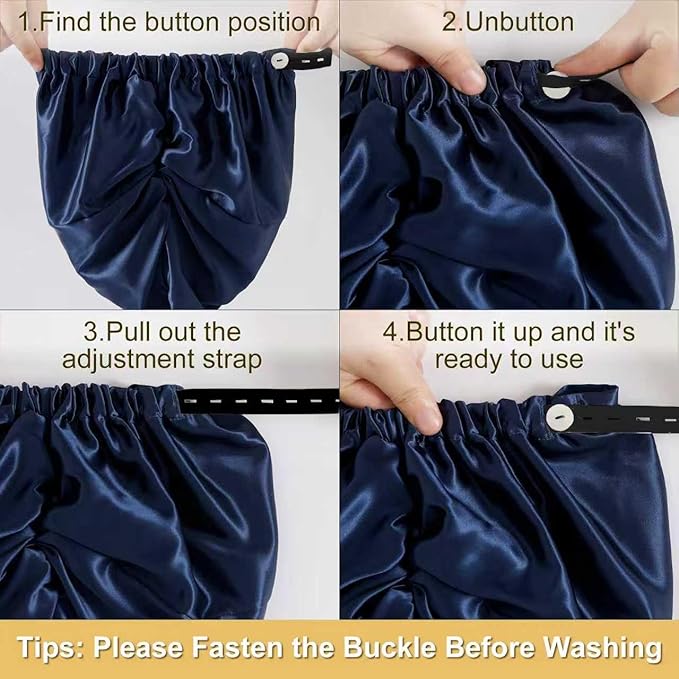 ZIMASILK 22 Momme Adjustable 100% Mulberry Silk Bonnet for Sleeping Women, Silk Hair Wrap for Hair Protection, That Reduces Falling off (1Pc, Navy Blue)