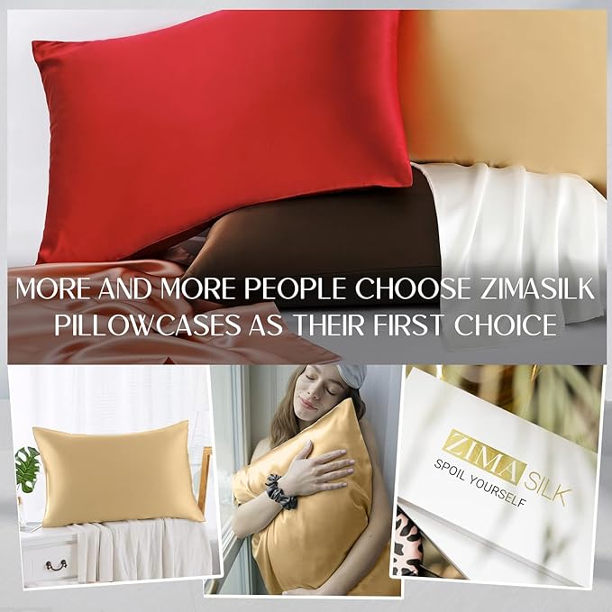 ZIMASILK 100% Pure Mulberry Silk Pillowcase for Hair and Skin Health,Soft and Smooth,Both Sides Premium Grade 6A Silk,600 Thread Count,with Hidden Zipper,1pc (Queen 20''x30'',Golden)