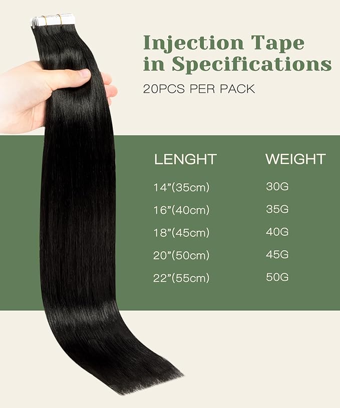 SURNEL Injected Invisible Tape in Hair Extensions Human 22 Inch Natural Black Invisi Edge Tape in Extensions 20 Pcs 50g(#1B,22)