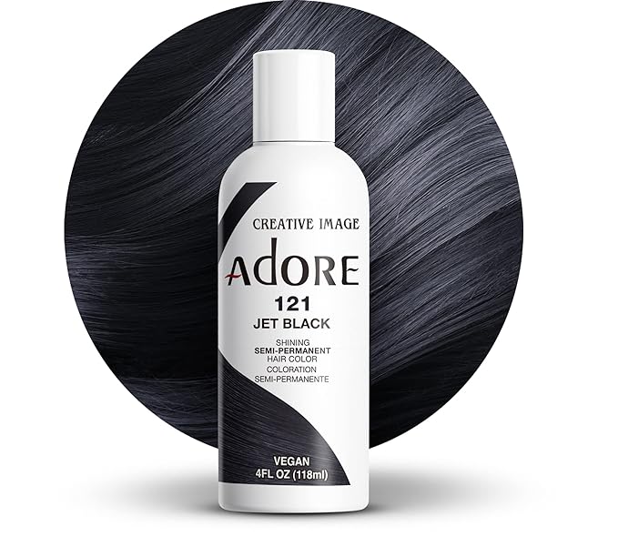 Adore Semi Permanent Hair Color (121 Jet Black) | Vegan & Cruelty-Free Black Hair Dye | No Ammonia, No Peroxide, No Alcohol | 4 Fl Oz (Pack of 1)