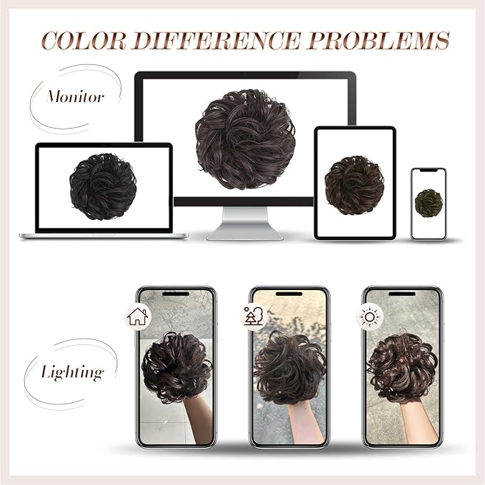 FESHFEN Messy Bun Hair Piece - Elastic Wavy Curly Hair Bun Scrunchies Extensions Synthetic Chignon Hairpieces for Women Girls, Light Auburn 1.5 oz