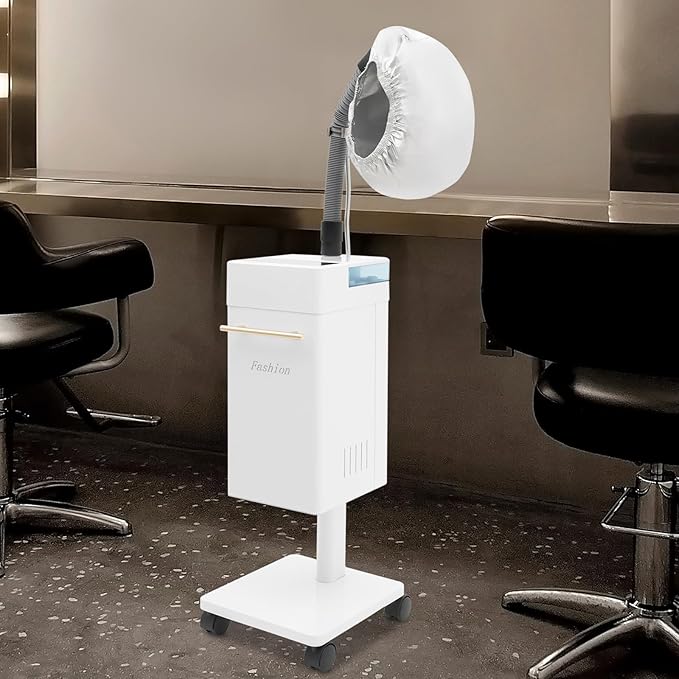DYRABREST Professional Nano Hair Steamer Heavy-Duty Nano Steam Hair Treatment Machine Freestanding Multi-Function Hair Care Steamer for Color, Spa, Scalp Care, 4 Wheels & External Tank (White)
