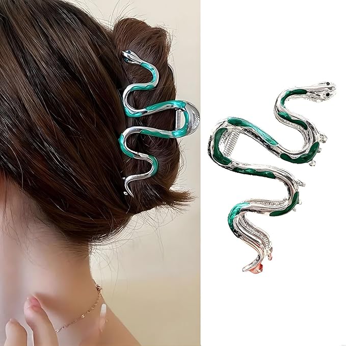 Green Snake Metal Claw Hair Clip, 1Pcs 4.52Inch Hair Clip for Thin/Thick Hair, Non-Slip Strong Hold Grip, Animal Themed Hair Accessory