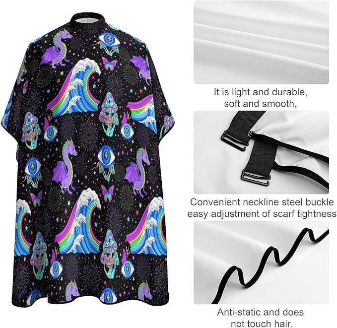 Extra Long Hair Styling Cape, Professional Hair Cutting Apron Trippy Mushroom Butterflies Ocean Wave Dragon Eyes Shampoo Cutting Household Capes Wrap for Hair Cutting Styling