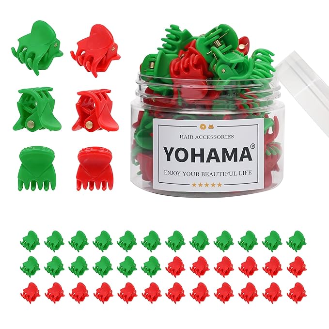 YOHAMA 36 PCS Red and Green Mini Hair Claw Clips Great for Design Kids and Adult Hairstyles Decoration Buns, Pining Bangs Strong Grip Multi-function Clamp Clips.