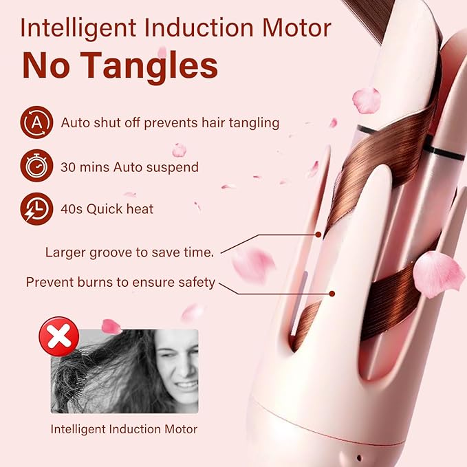 JAMIEWIN Automatic Hair Curler, 28mm Rotating Curling Iron with 3 Temperatures, Fast Heating Curling Tongs Anti-Scald, Anti-Tangle Curling Wand with Negative Ions for Medium Long Hair