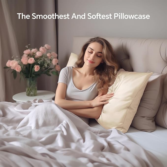 INFIIXSO Mulberry Silk Pillowcase for Hair and Skin, Silk Pillow Cases Queen Size with Hidden Zipper 20x30 Inches, Extraordinary Smooth and Soft Cooling Pillow Cases for Hot Sleepers(Ivory, 1 Pack)
