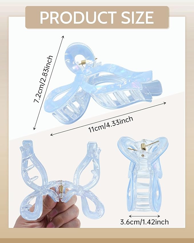 Mesovor Teen Girl Gifts Trendy Stuff - 4 Pack Elegant Bow Hair Claw Clips, Nonslip 4.3" Large Hair Grip Hairclips for Thick | Birthday Gifts for Teens Daughter Sister Christmas Gifts