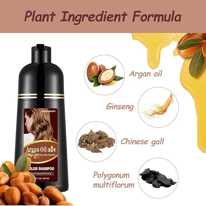 Light Brown Hair Dye 16.9 Fl Oz, Argan Oil Hair Shampoo, 3 in 1 Hair Dye Shampoo, Easy To Use, Semi-Permanent Hair Color Shampoo (Light Brown)