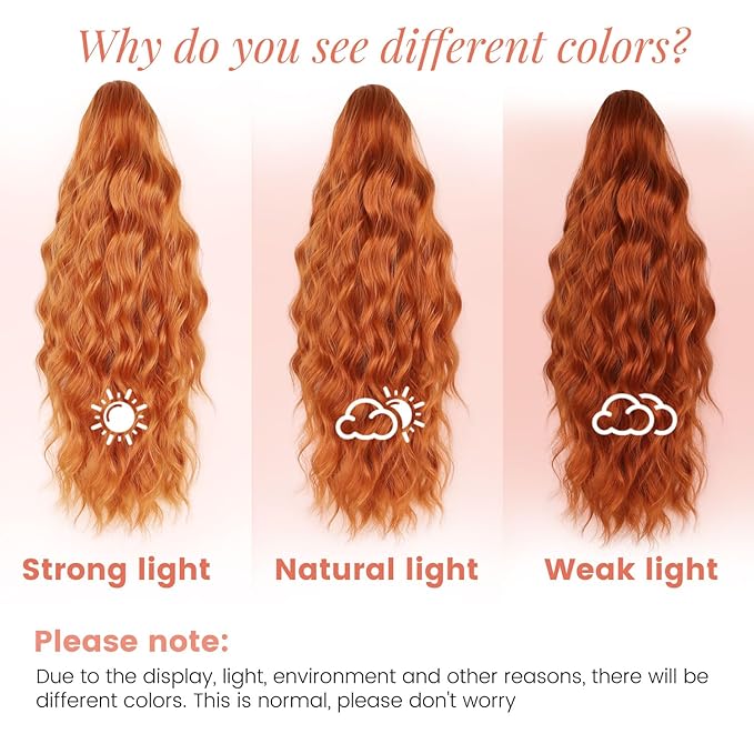 Ponytail Extension, Claw Clip Ponytail Extensions for Women Wavy Pony Tails Hair Extensions 18 Inch Clip in Ponytail Hairpiece Fluffy Natural Synthetic for Daily Use (Ginger Copper)