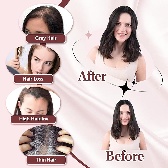 YAMI Real Human Hair Toppers - Clip in Hair Extensions, Larger Swiss Base, 12 Inch, 40g, Natural Black